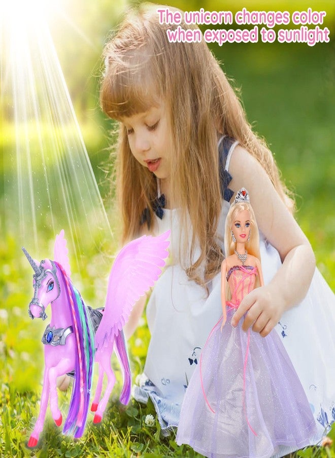 BETTINA Princess Doll with Color Changing Unicorn Toys, Unicorn Changes Color Under Sunshine, 11.5 Inch Doll with Princess Dress&Acessories, Xmas Birthday Toys Gifts for Girls 3-12 - Image 2